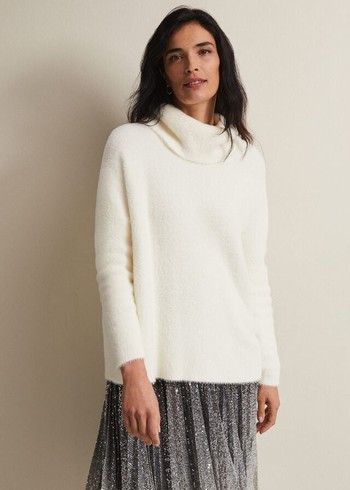 Phase Eight Natalia Fluffy Roll Neck Knitwear White USA | 2085746-ZR